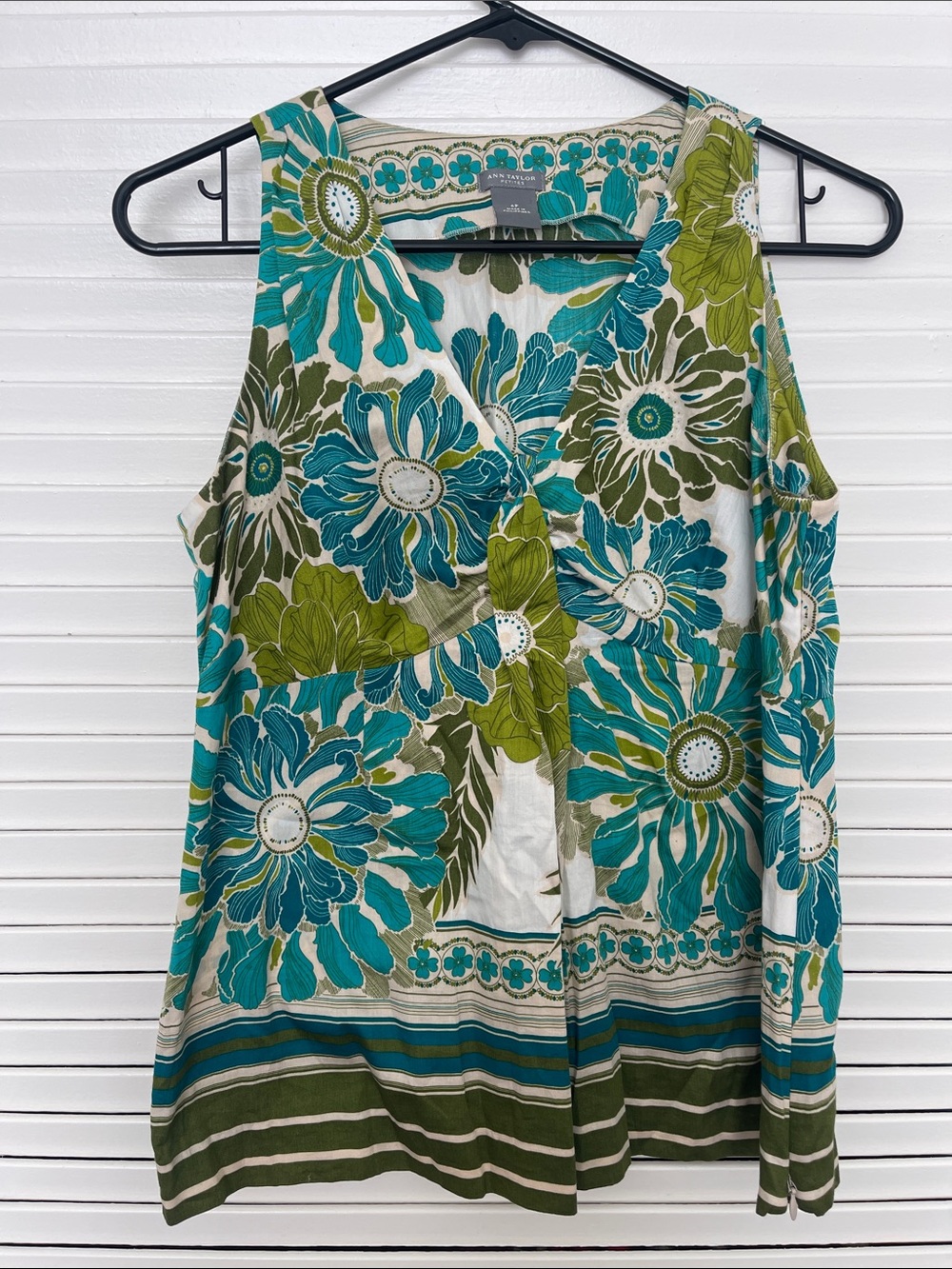 Ann Taylor Teal & Olive Floral V-Neck Tank